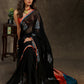 Classy black Georgette saree with embroidery motif and Banarasi pallu