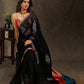 Classy black Georgette saree with embroidery motif and Banarasi pallu