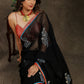 Classy black Georgette saree with embroidery motif and Banarasi pallu