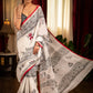 Exclusive mantra printed designer cotton saree with embroidered motifs