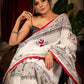 Exclusive mantra printed designer cotton saree with embroidered motifs