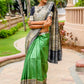 Beautiful green pure Ghicha silk handpainted madhubani saree