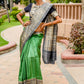 Beautiful green pure Ghicha silk handpainted madhubani saree