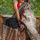 Exclusive black pure raw silk all over hand painted madhubani saree