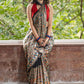 Exclusive black pure raw silk all over hand painted madhubani saree