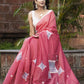 Pink chanderi saree with ikat applique work