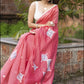 Pink chanderi saree with ikat applique work