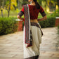 Off white flex cotton saree with Ajrakh combination