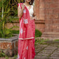 Pink chanderi saree with ikat applique work