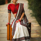 Off white flex cotton saree with Ajrakh combination