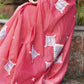 Pink chanderi saree with ikat applique work