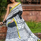 Black and white combination block printed abstract design saree