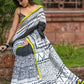 Black and white combination block printed abstract design saree