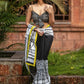 Black and white combination block printed abstract design saree