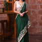 Forest green satin saree with parsi embroidered border