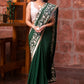 Forest green satin saree with parsi embroidered border