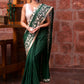 Forest green satin saree with parsi embroidered border