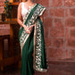 Forest green satin saree with parsi embroidered border