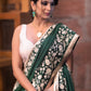 Forest green satin saree with parsi embroidered border