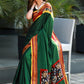 Exclusive green khun saree with hand painted kalamkari patch on pallu