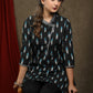 Black Ikat Assymtrical neck tunic with contrast grey detaling