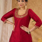 Graceful hand embroidered maroon cotton silk kurta Pant Optional