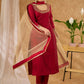 Graceful hand embroidered maroon cotton silk kurta Pant Optional