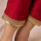 Graceful hand embroidered maroon cotton silk kurta Pant Optional