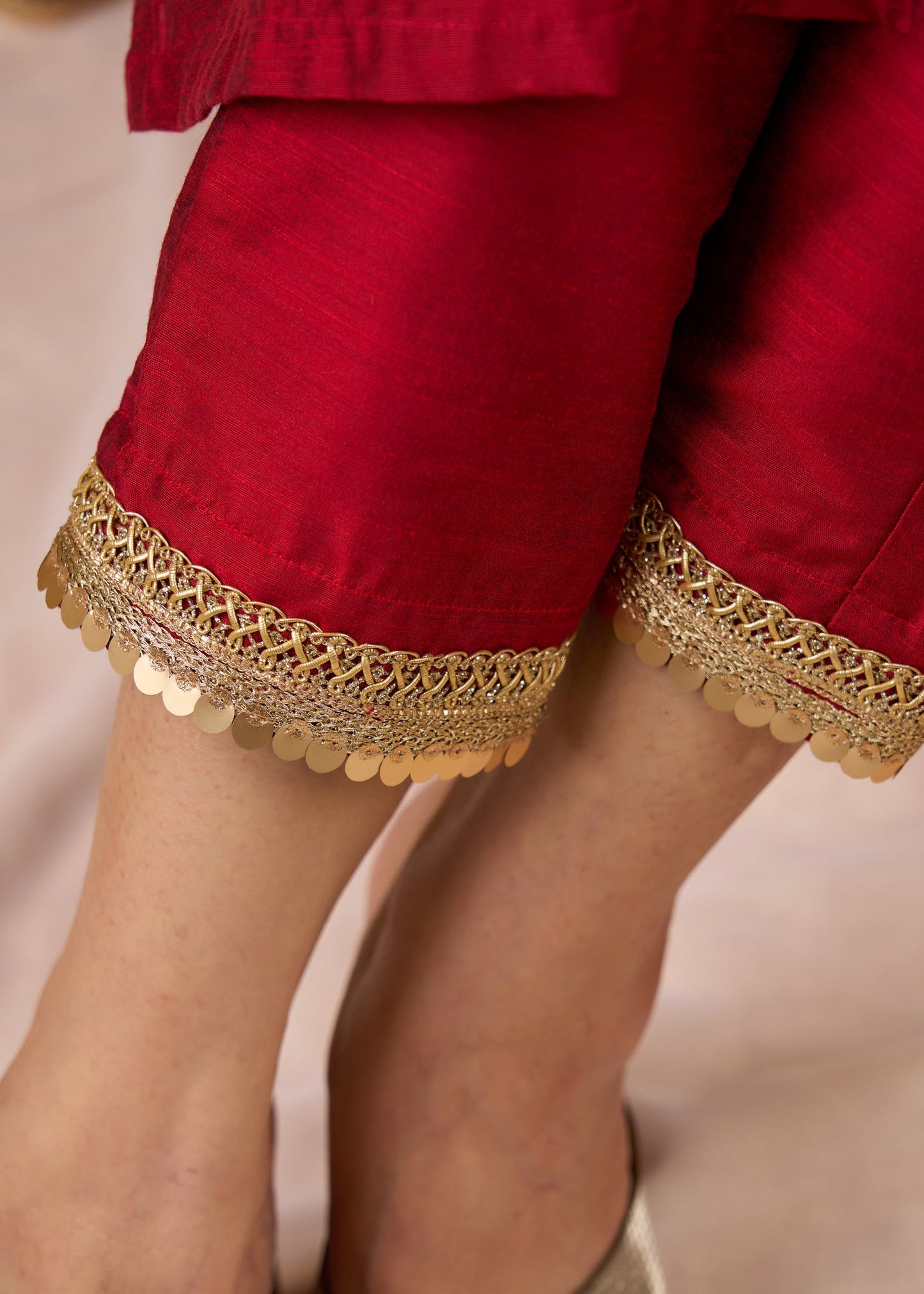 Graceful hand embroidered maroon cotton silk kurta Pant Optional