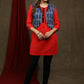 Trendy Red cotton tunic - Indigo shrug Optional