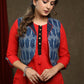 Trendy Red cotton tunic - Indigo shrug Optional