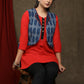 Trendy Red cotton tunic - Indigo shrug Optional