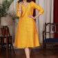 Beautiful mango cotton silk dress with pockets highlighted with zari lace and coin embellishments