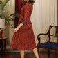 Maroon ajrakh with stripes combination collared dress with coin embellishment