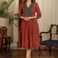 Maroon ajrakh with stripes combination collared dress with coin embellishment