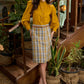 Elegant mustard & grey cotton plaid skirt with short side slit - Shirt Optional