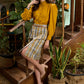 Elegant mustard & grey cotton plaid skirt with short side slit - Shirt Optional