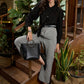 Classic grey cotton checkered straight pant - Black Shirt Optional