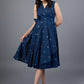 Smart Navy Blue Cotton Sleeveless Overlap Dress