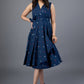 Smart Navy Blue Cotton Sleeveless Overlap Dress