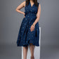 Smart Navy Blue Cotton Sleeveless Overlap Dress