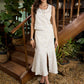 Smart off white cotton lycra calf length skirt with front button & thread highlights- Matching  Top Optional