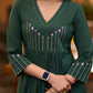 Classy forest green cotton pleated kurta with embroidered yoke - Pant optional