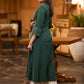 Classy forest green cotton pleated kurta with embroidered yoke - Pant optional