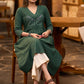 Classy forest green cotton pleated kurta with embroidered yoke - Pant optional