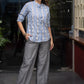 Smart Blue ikat Cotton Mandarin Collared Shirt with Wooden Buttons