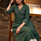 Classy forest green cotton pleated kurta with embroidered yoke - Pant optional