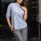 Smart Blue ikat Cotton Mandarin Collared Shirt with Wooden Buttons