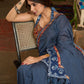 Stylish midnight blue cotton saree highlighted with indigo and kalamkari borders