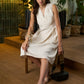 Elegant Off-White Cotton A line one piece dress highlighted with Pleated Yoke